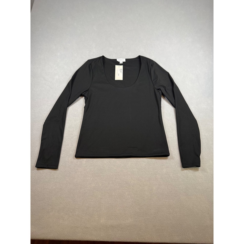 Evereve Ari So Smooth Long Sleeve Top Black Scoop Neck PT254845E Women Large NWT